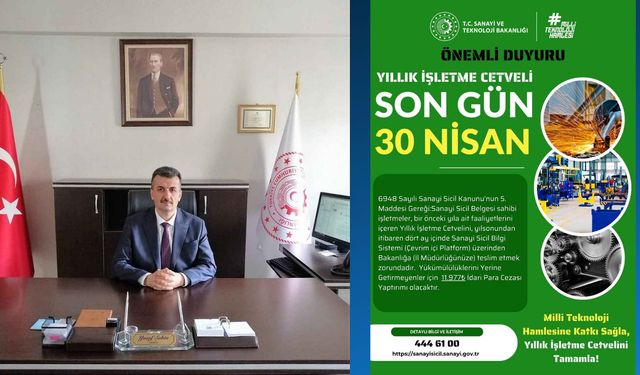 Sanayi İşletmelerine Yıllık İşletme Cetveli İçin Son 5 Gün Uyarısı