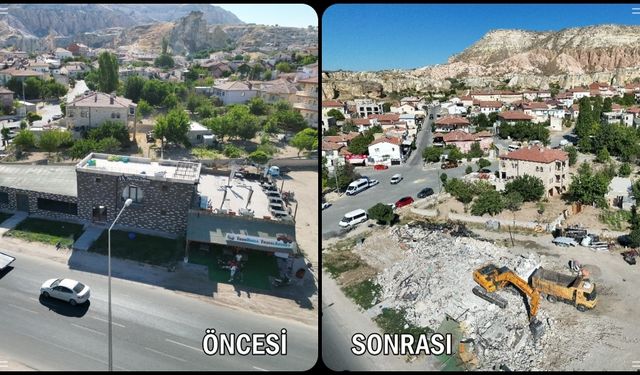 Kapadokya Alan Başkanlığı Çavuşin’de Sit Alanındaki Kaçak Otel ve Restoranı Yıktı