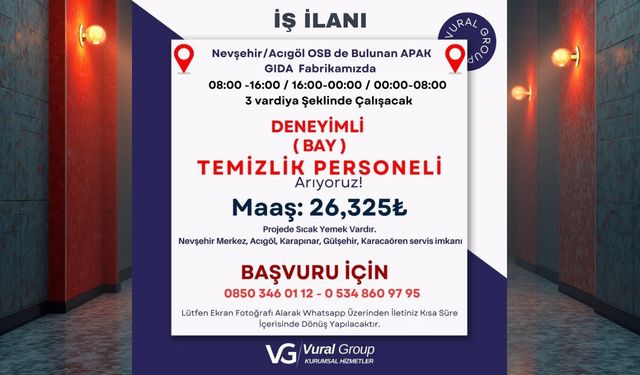 Acıgöl OSB’de Gıda Fabrikasına Temizlik Personeli Alınacak