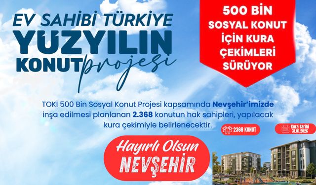 TOKİ 500 Bin Sosyal Konut Projesi’nde Nevşehir’de 2.368 Konut İçin Kura 31 Ocak’ta