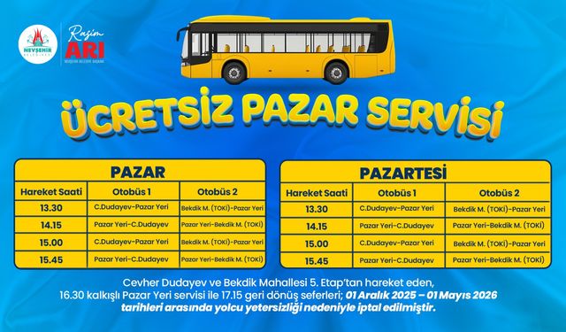 Nevşehir’de Ücretsiz Pazar Servisi Uygulamasında Güncelleme