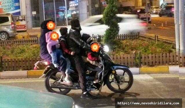 Nevşehir'de Motosiklet Üstünde 6 Kişi İle Tehlikeli Yolculuk