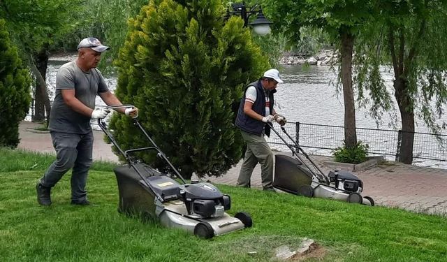 Avanos'ta Kızılırmak Kenarındaki Çimler Biçildi