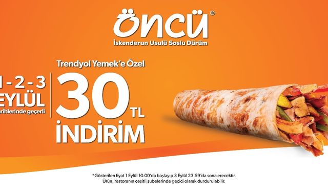 Öncü İskenderun Usulü Soslu Dürüm Trendyol Yemek'e Özel 30TL İNDİRİM
