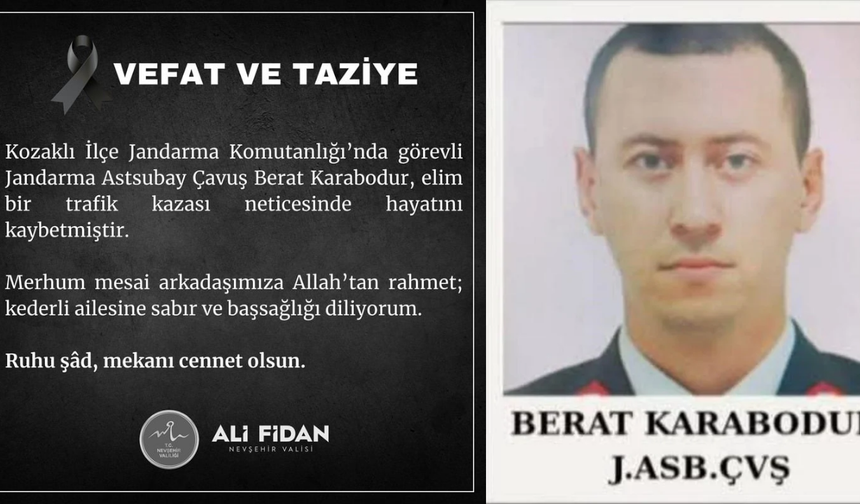 Vali Ali Fidan Trafik Kazasında Vefat Eden Jandarma Astsubay Çavuş Berat Karabodur İçin Taziye Mesajı Yayımladı
