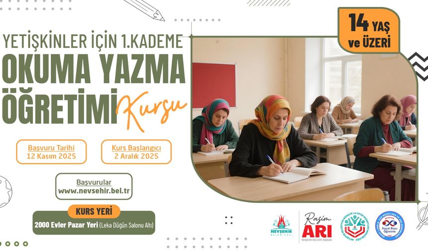 Yetişkinler İçin 1. Kademe Okuma Yazma Öğretimi Kursu Açılacak
