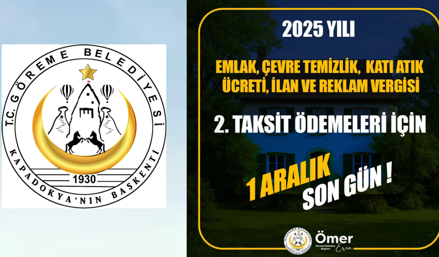 Göreme Belediyesi 1 Aralık Vergi Son Gününü Hatırlattı