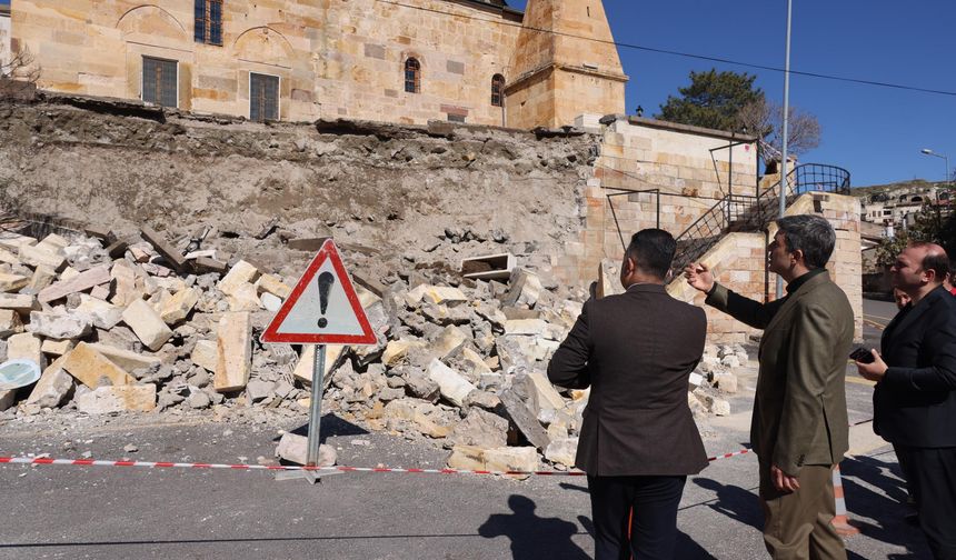 Nar Camii Kebir’in İstinat Duvarında Çökme Sonrası Hasar Tespit Çalışması Başlatıldı