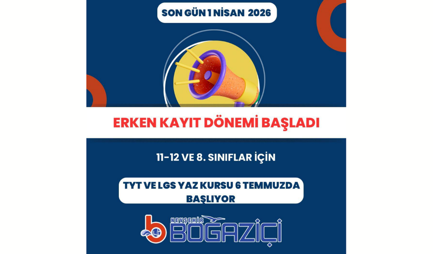 Nevşehir Boğaziçi Özel Öğretim Kursu’nda TYT ve LGS Yaz Kursu İçin Erken Kayıt Dönemi Başladı