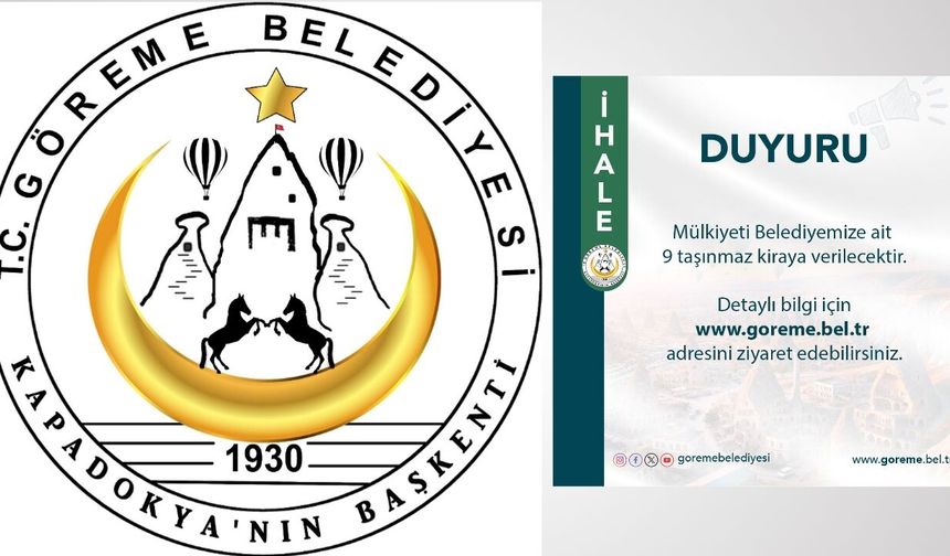 Göreme Belediyesi’nden Taşınmaz Kiralama İhalesi Duyurusu
