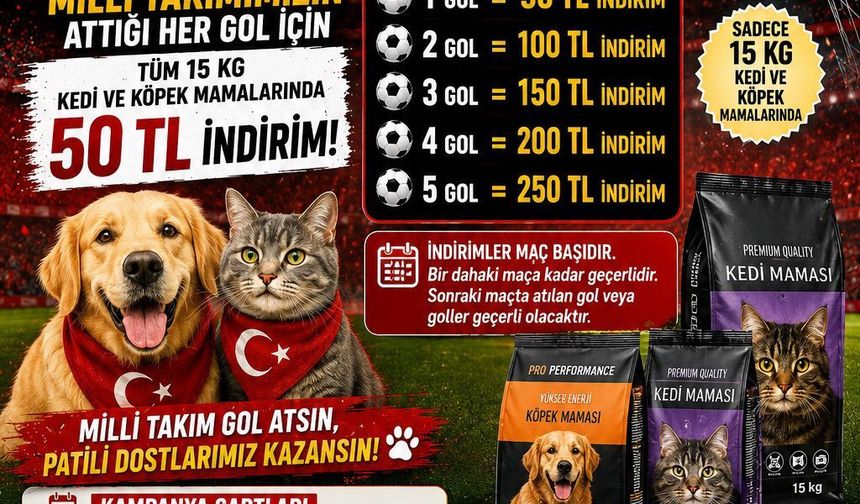 Nevşehir'de Gezginci Yem&Mama'dan Milli Takım Kampanyası: Her Gole 50 ₺ İndirim