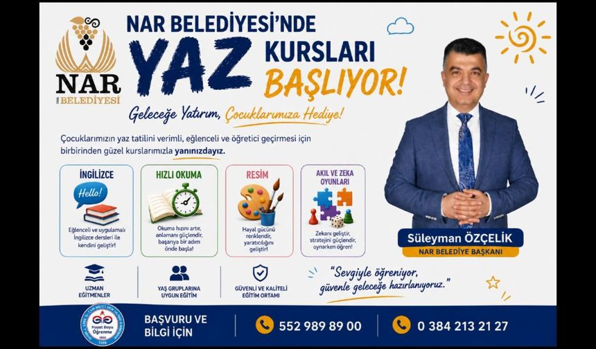 Nar Belediyesi'nde Yaz Kursları Başlıyor