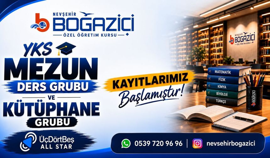 Nevşehir Boğaziçi Özel Öğretim Kursu'nda YKS Mezun Ders Grubu ve Kütüphane Grubu Kayıtları Başladı