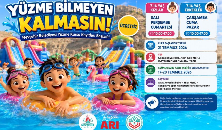 Nevşehir Belediyesi ÜCRETSİZ Yüzme Kursu Kayıtları Başladı