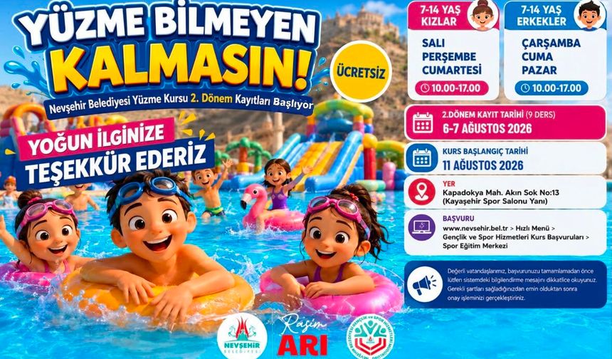 Nevşehir Belediyesi’nden Ücretsiz Yüzme Kursu: 2. Dönem Kayıtları Başlıyor