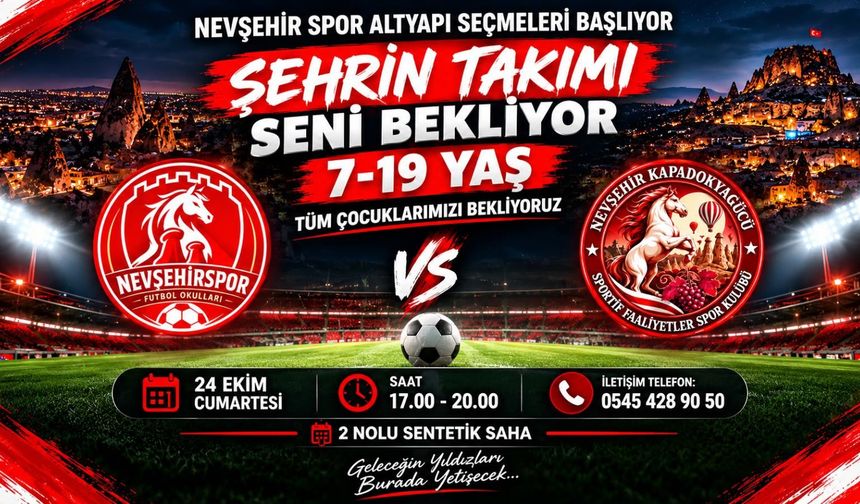 Nevşehir Spor Altyapı Seçmeleri 24 Ekim Cumartesi Günü Yapılacak
