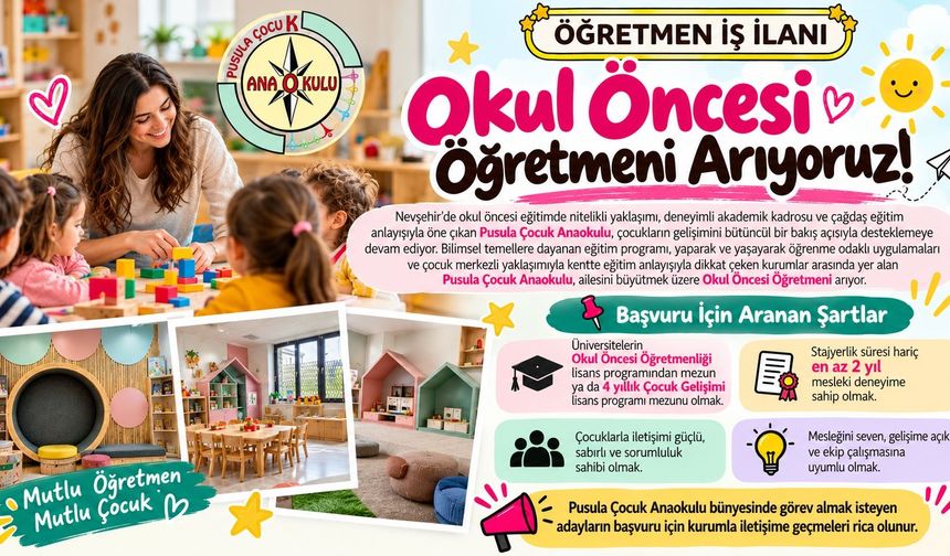 Pusula Çocuk Anaokulu Okul Öncesi Öğretmeni Arıyor