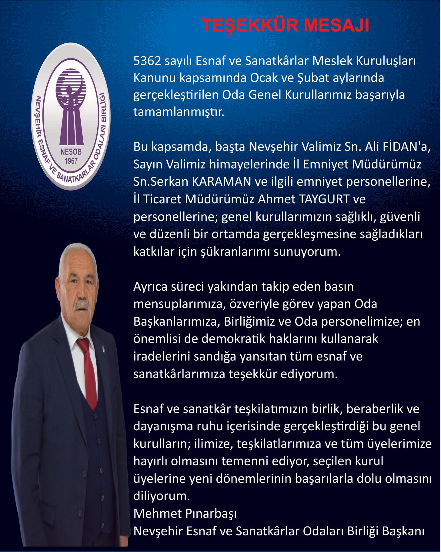 Teşekkür Mesajı Genel Kurullar