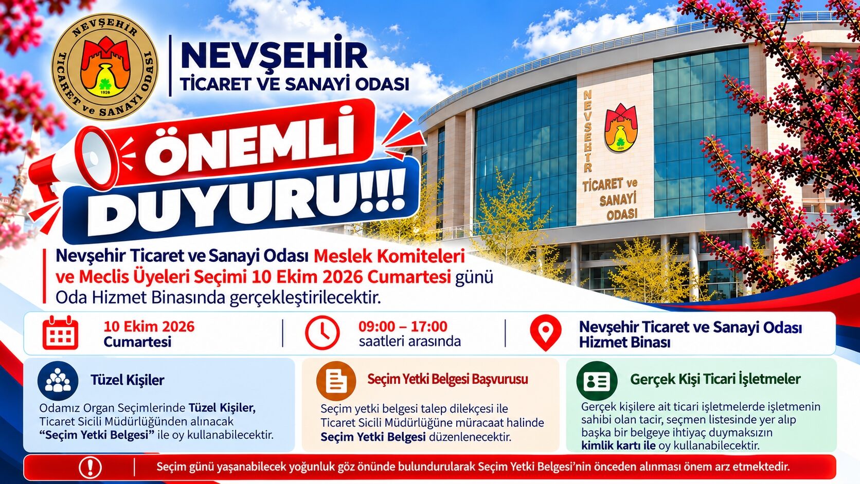 Nevşehir Ticaret ve Sanayi Odası Genel Sekreterliği’nden Önemli Duyuru!